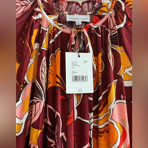 NWT Gibson Latimer Burgundy Floral Midi Dress - Picture 6 of 10